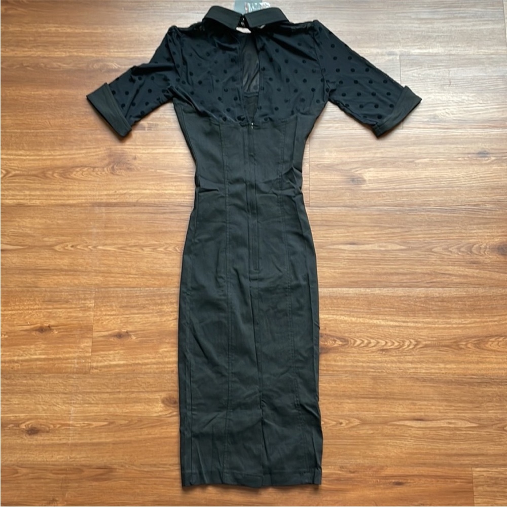Collectif Wednesday Wiggle Pencil Midi Mesh Polka Dot - Picture 4 of 9